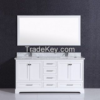 Modern double sink bathroom vanity cabinet with marble countertop