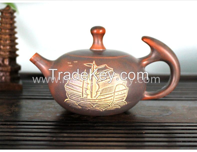 Purple Clay Chinese Nixing Peony Engraving Tea pot Pure Handmade Big Capacity Teapot