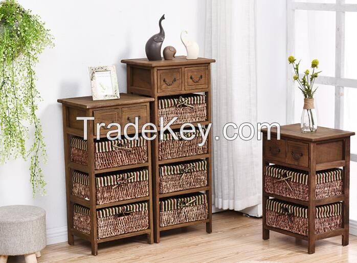 Home furniture wooden chest with Woven baskets