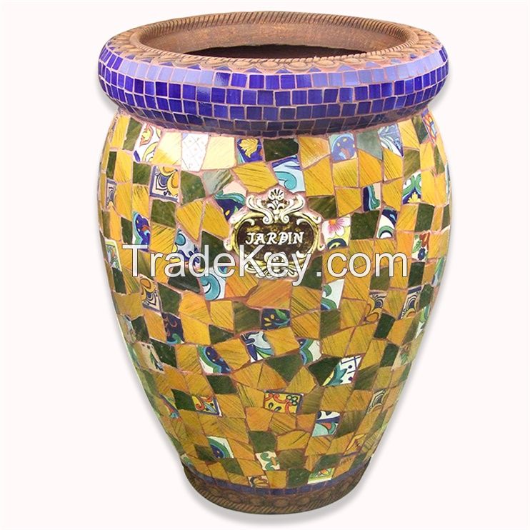 Hot Sale Hand Painting Blue Color Large Mosaic Flower Pots Planters