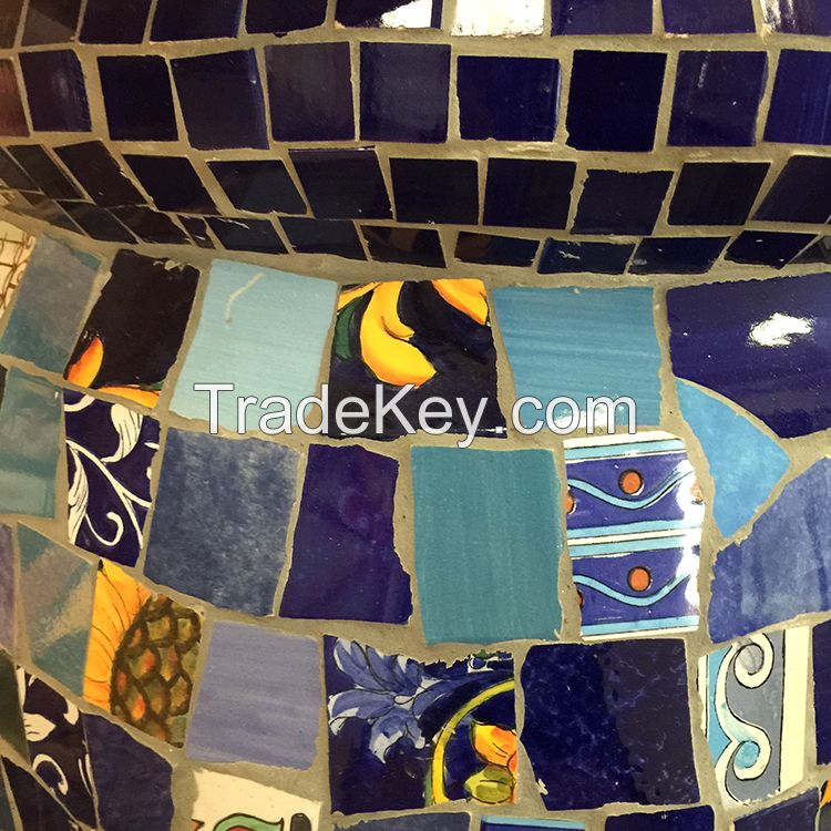 Hot Sale Hand Painting Blue Color Large Mosaic Flower Pots Planters