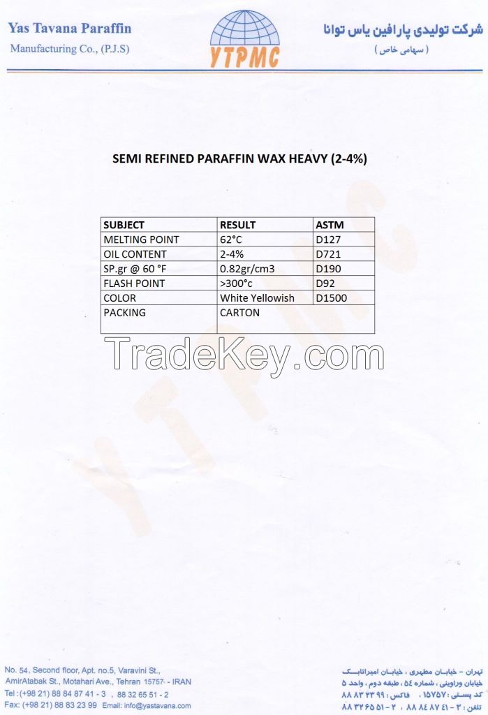 Paraffin wax Semi Refined (Heavy) From Iran