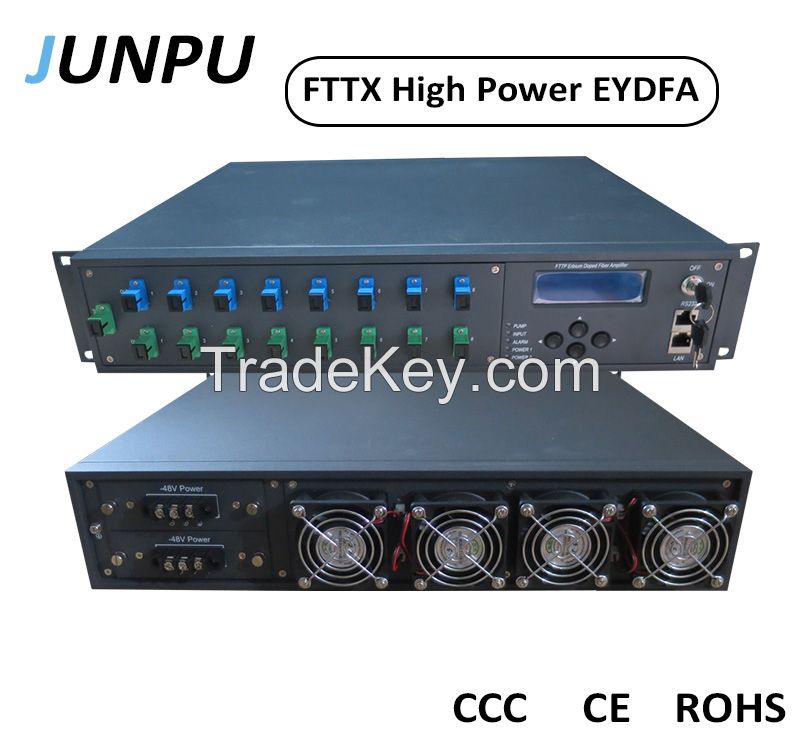 Junpu 8 outputs 22dbm Per Port FTTH High Optical Amplifier Price EYDFA Fiber Optic Amplifier PON EDFA WDM