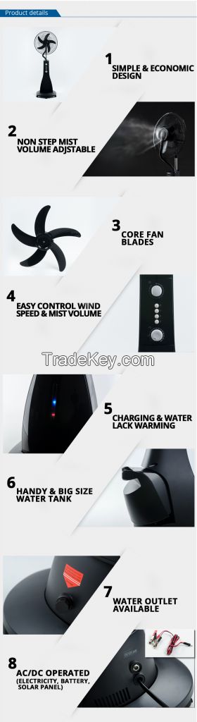 Water mist fan water cooling fan with remote control 16 inch solar fans for greenhouse