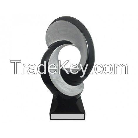 Buy abstract black & silver laquered scultpure on base online