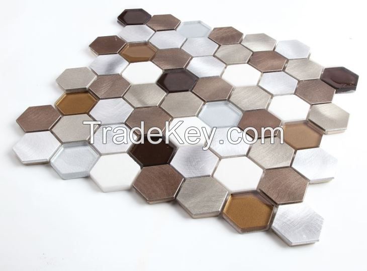 Aluminium mix marble & glass mosaic tile