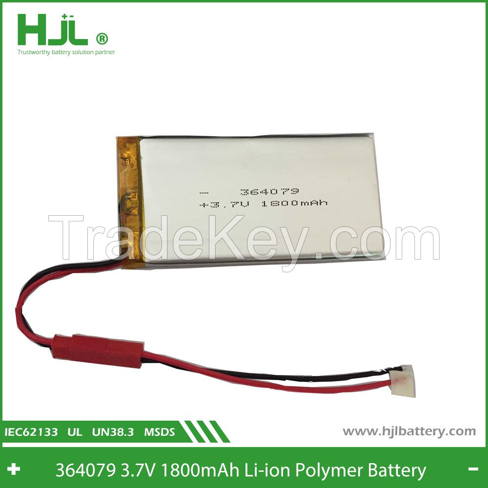 great power polymer li-ion battery 1800mAh 3.7V with pcb jst connector assembly