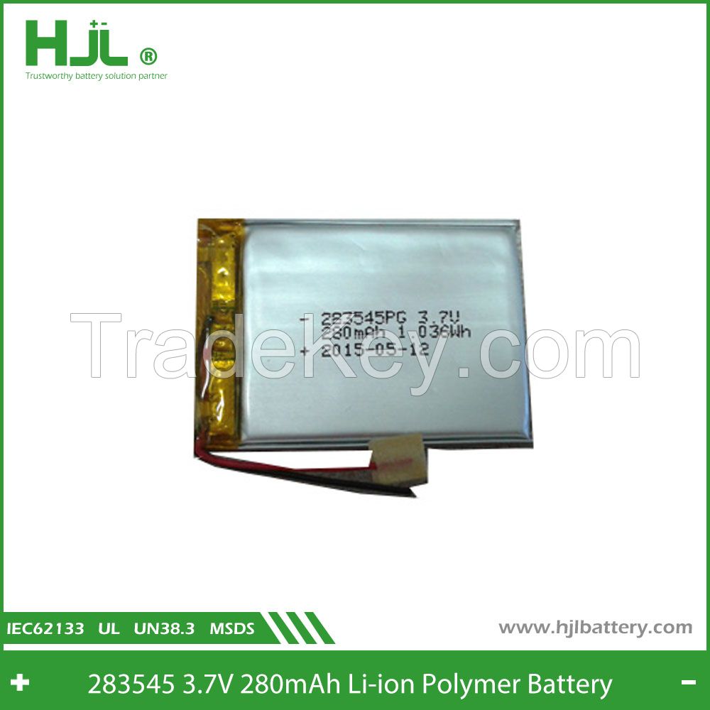 High temperature Li-polymer battery 283545 280mAh 3.7V
