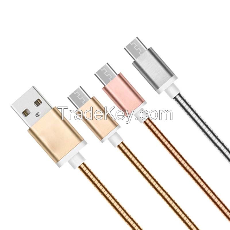 usb data cable stainless steel wire phone cable charger usb cable bulk for sale