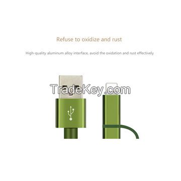 USB 2.0 Nylon Braided 2 in 1 USB cable to micro USB cable for charging and data sync for iPhone