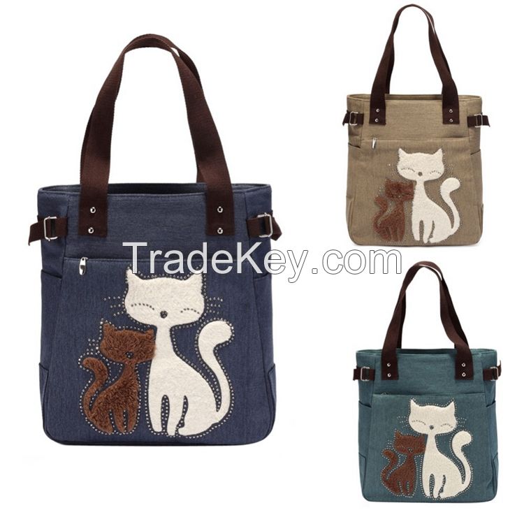 China supplier  new design cut cat canvas hand carry ladies hand bag