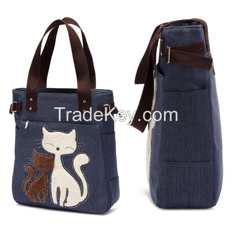 China supplier  new design cut cat canvas hand carry ladies hand bag