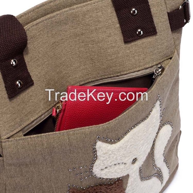 China supplier  new design cut cat canvas hand carry ladies hand bag