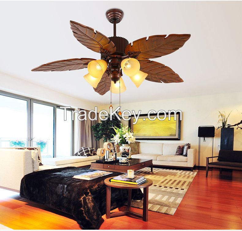 52" wood blade ceiling fan light with pull cord control