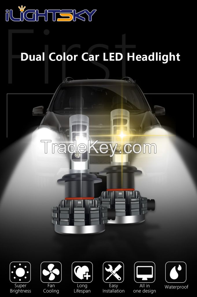 shenzhen auto accessories,automobile led h1,h7,h8,h11,9005,9006,9012,h4 dual color headlights