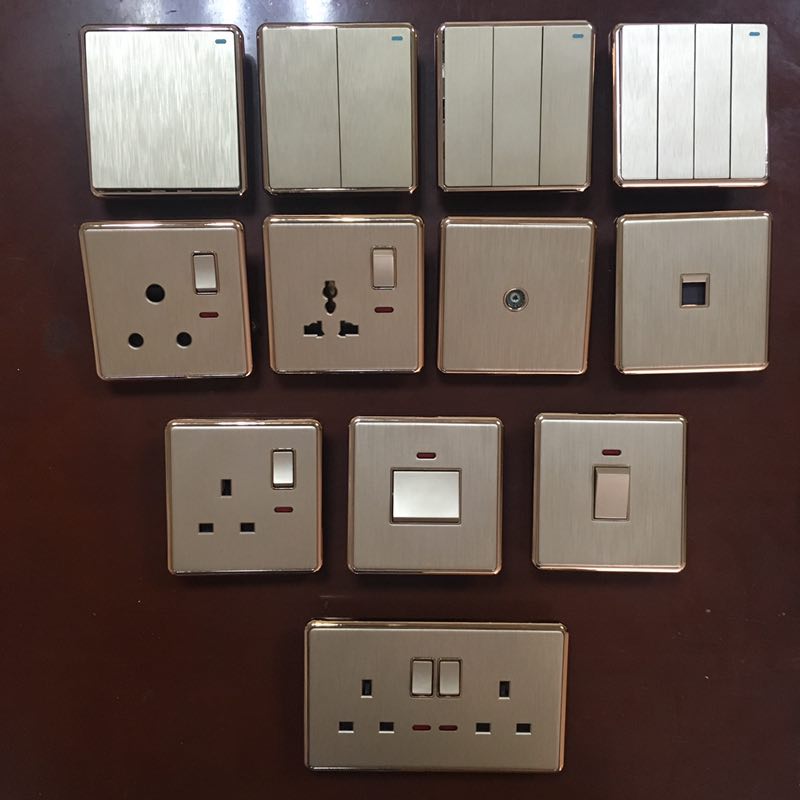 UK 3-pin with neon electrical outlets types 13A BS standard