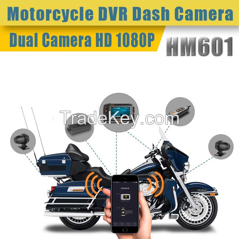 HFK HM601 Waterproof IP67 Motorcycle DVR Dash Dual Camera 1080P  