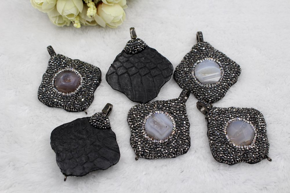 Wholesale agate geode pendant,paved rhinestone pendant,snakeskin pendant