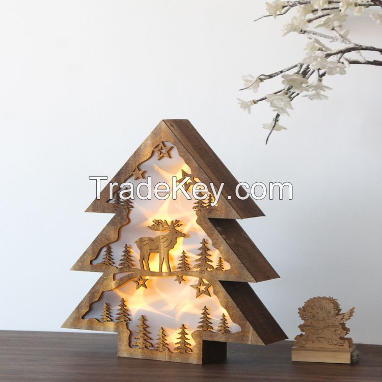 wooden christmas tree light