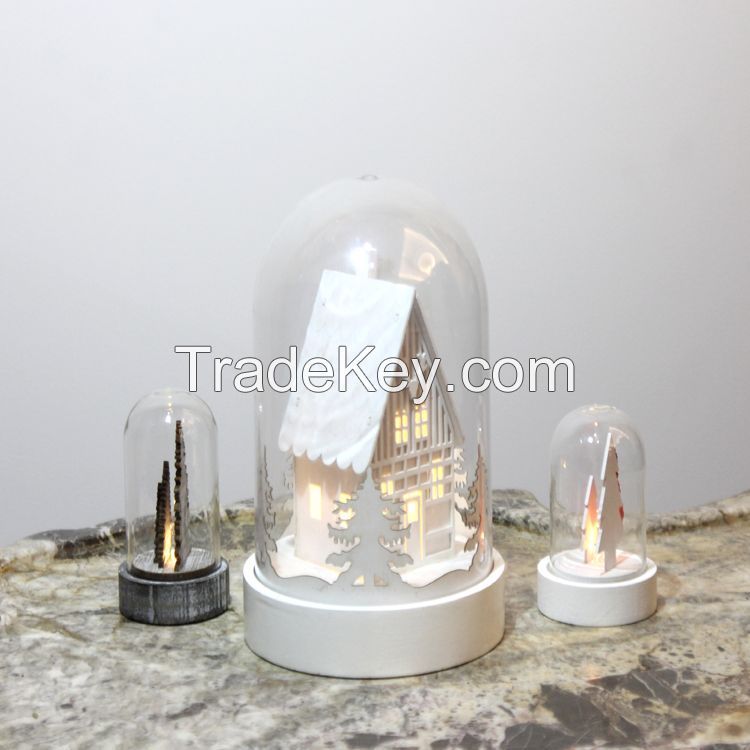battery power led glass dome wooden christmas tree decorative gift lig