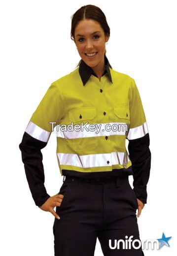 AIW Ladies HiVis Cool-Breeze Twill Safety Shirts- Mining Work Wear