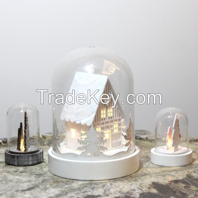 new product christmas gift wood ornament light glass dome light