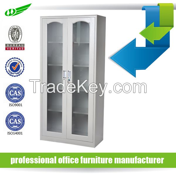 Factory Price office two glass doors metal storage filing cabinets with shelves