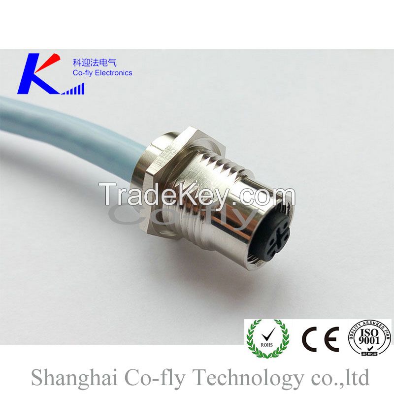 M12 Female Panel Mount 4 Pins Wire Connector for Industrial Robot