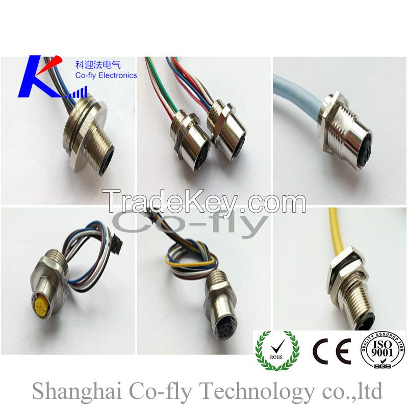 M12 Female Panel Mount 4 Pins Wire Connector for Industrial Robot