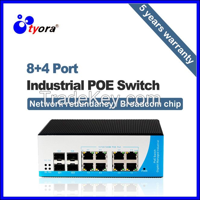 10/100/1000Mbps 8 port manageable industrial Layer 2 poe switch 4 sfp port