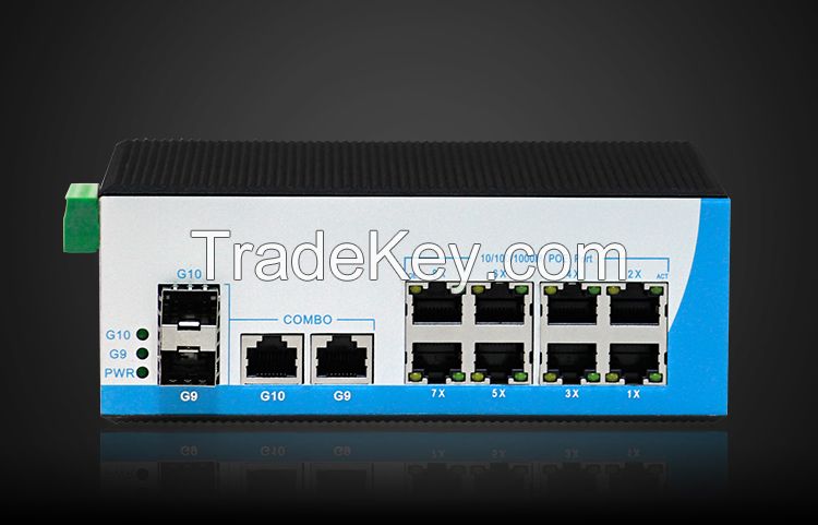 10/100/1000Mbps 8 port industrial poe switch 2 gigabit Ethernet port combo with 2 gigabit sfp port