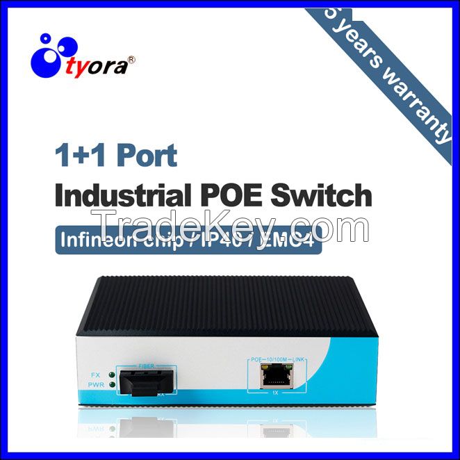10/100Mbps industrial poe media converter/poe switch 1 single fiber port