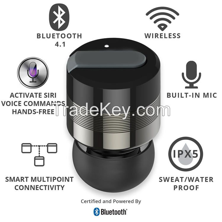 Truly Wireless Headphones w/Portable Charger, Bluetooth Earbuds Smallest Cordless Handsfree Mini
