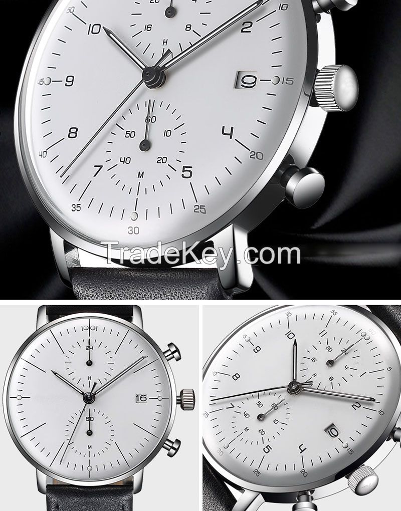 Top sell high quality luxury men's genuine leather band wrist watch