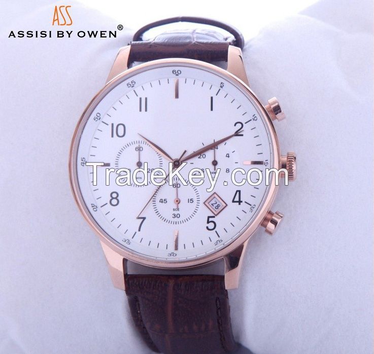 Top sell high quality luxury men's genuine leather band wrist watch