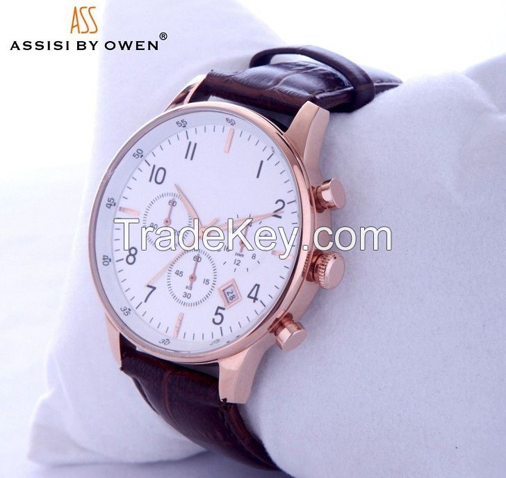 Top sell high quality luxury men's genuine leather band wrist watch