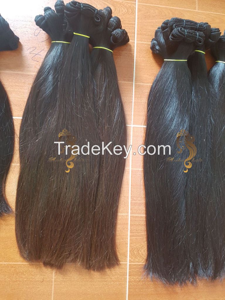 100% Natural Human Hair Extension Machine Weft, Wavy Straight Hair