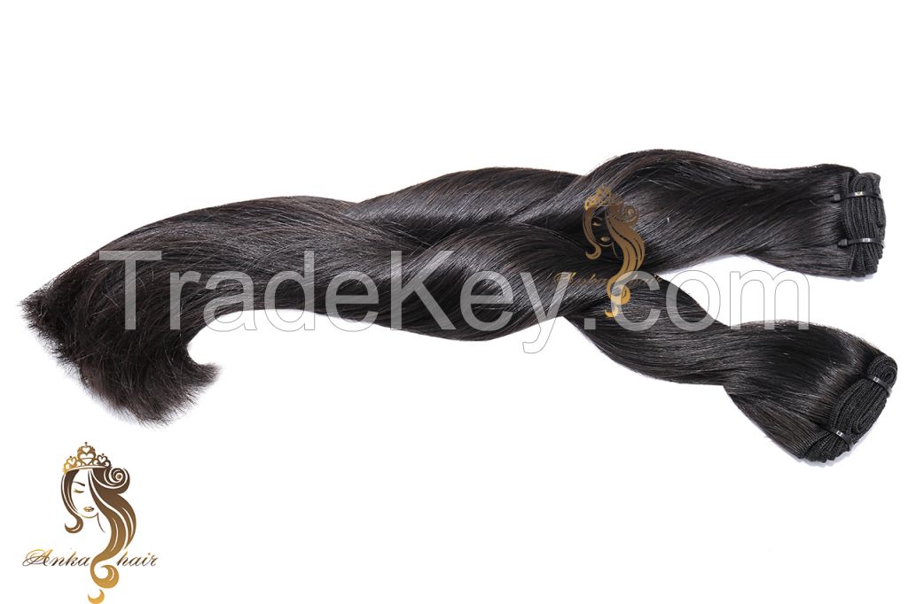 100% Natural Human Hair Extension Machine Weft, Wavy Straight Hair