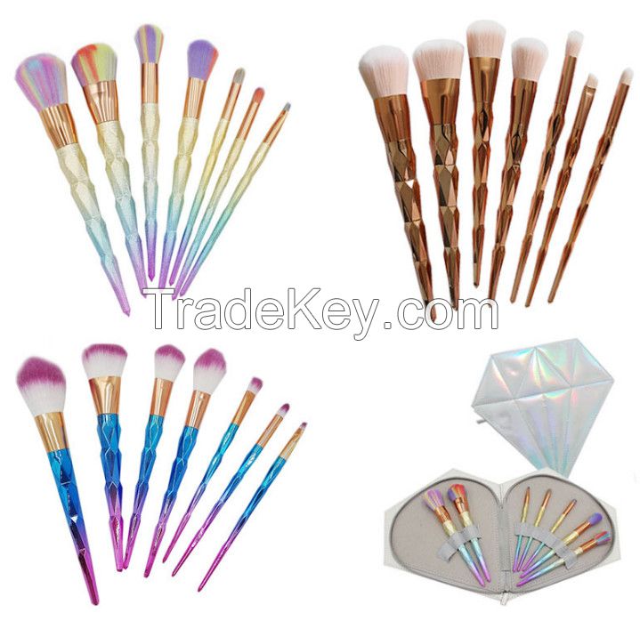 Professional 7PCS Color Mermaid Diamond makeup brushes Eyebrow Eyeliner Blush Blending Contour Foundation Cosmetic Makeup Brush Set DHl Ship