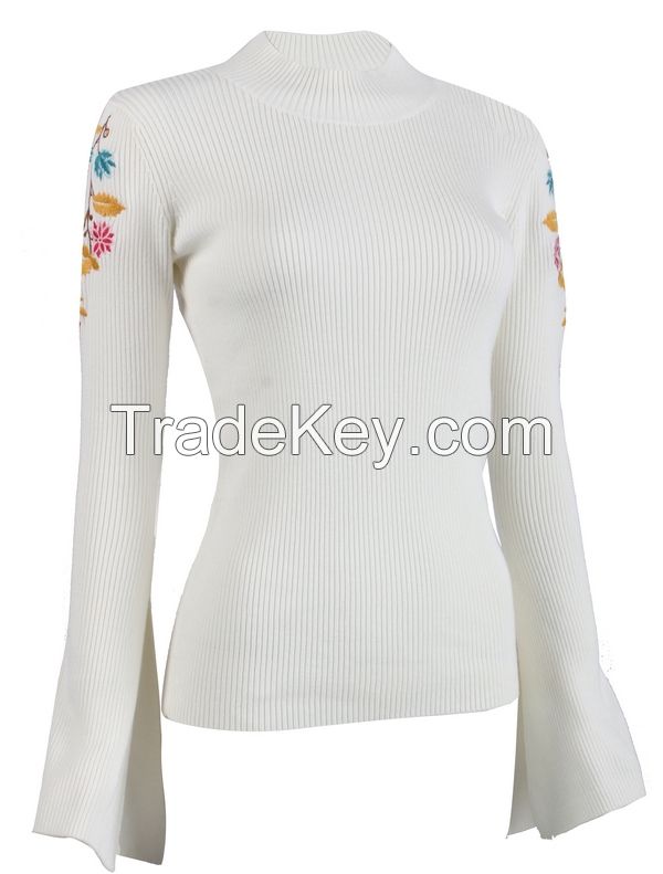 M71035 Flower Embroidery Ladies Knitting Pullover
