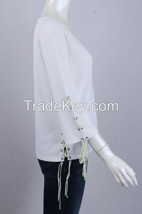 M71012 Rope Strapping Crew Neckline Wemen Pullover