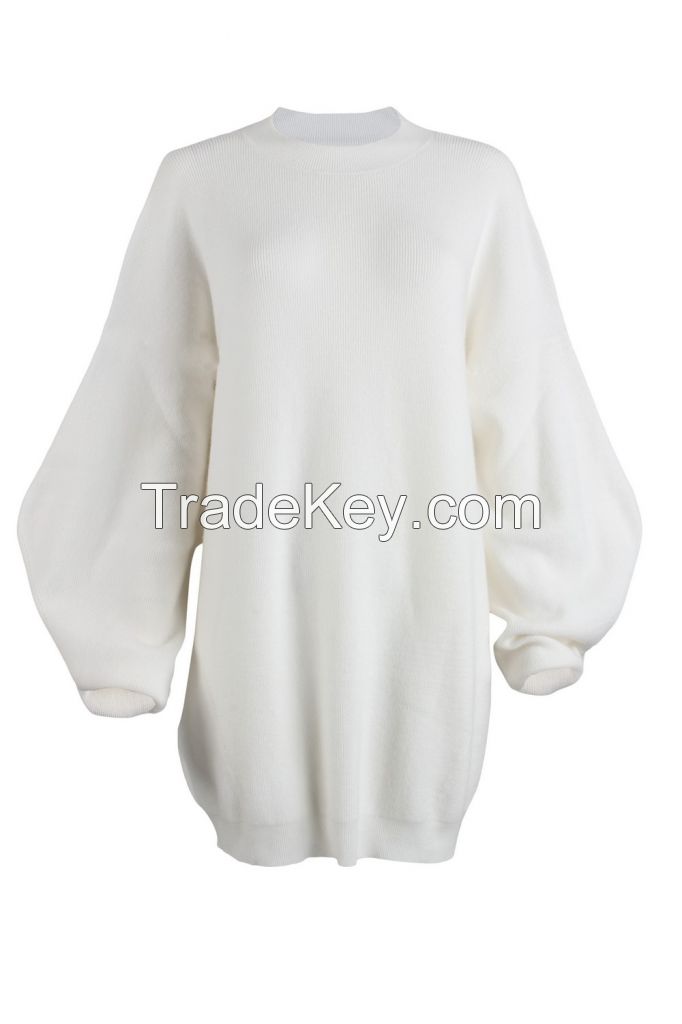 M71026  Oversized Bubble Sleeve Crewneck Women Pullover