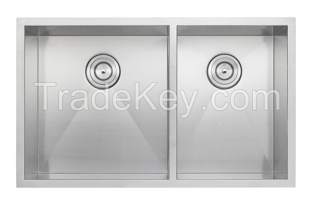 33 Inch Double Bowl Undermount Handcrafted Kitchen Sink