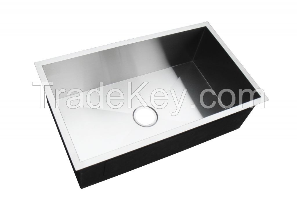 33 Inch Single Bowl Handcrafted Kitchen Sink with 16Gauge