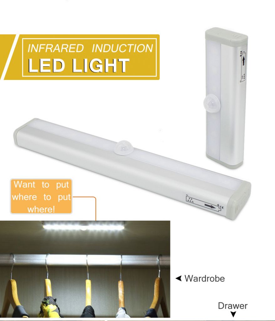 6/10 LEDs PIR LED Motion Sensor Light Cupboard Wardrobe Bed Lamp LED Under Cabinet Night Light For Closet Stairs Kitchen