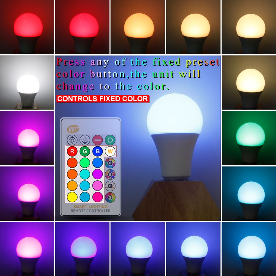 110V 220V E27 Led Bulbs RGB Lampadas Led Lamp for Home 5050SMD Ampoule Led Light Bulb 24 Keys IR Remote Control 5w/10w/15w