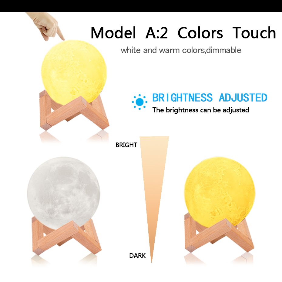 3D Print USB Charging Moon Night Lamp Moon Lamp Color Change Lunar Dimmable Touch Moon Light For Bedroom Decoration Gift