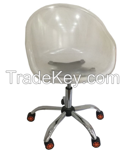 clear checkered pattern design five-point base with wheels and nylon caster gas lift piston for height adjustment. 360degree swivel  Cheap metal plastic handle bar chairs