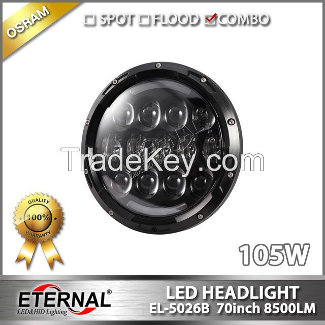 105W 7 inch Round LED Headlight with DRL for Wrangler 07-15 TJ JK Hummer Harley Davidson Motorcycle FJ Driving Headlamp