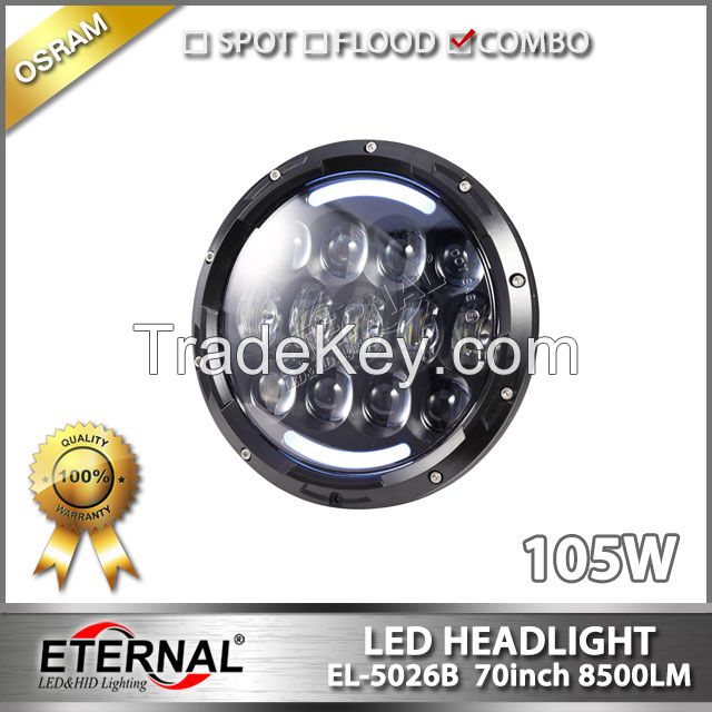 105W 7 inch Round LED Headlight with DRL for Wrangler 07-15 TJ JK Hummer Harley Davidson Motorcycle FJ Driving Headlamp